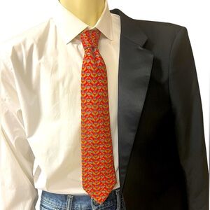 Salvatore Farragamo silk tie excellent vintage condition toucan print red/orange
